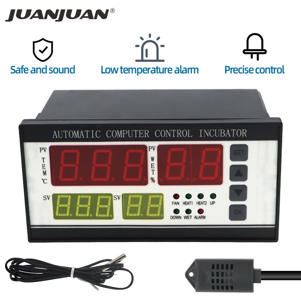 XM-18 Digitaler Eierinkubator-Controller, multifunktionaler Thermostat-Hygrostat-Steuerung mit Temperatur- und Feuchtigkeitssensor-Sonde