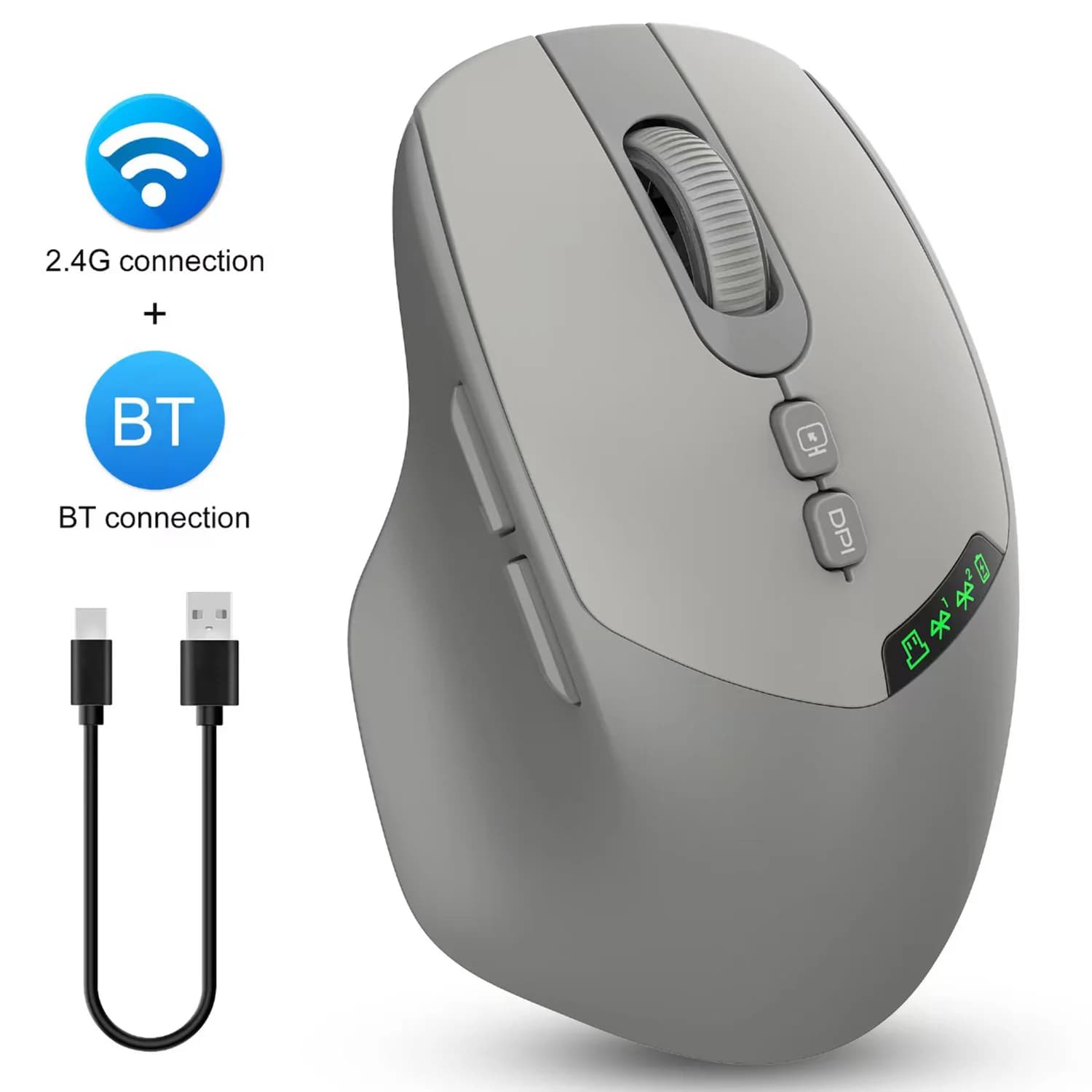 2026 Geräuschlose Dual-Mode-Funkmaus Bluetooth 2.4G Leiser Klick DPI Einstellbar Batterieanzeige Ergonomisches Design für das Büro