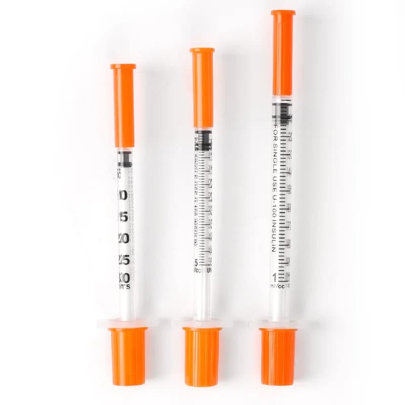 50/100Pcs 0,3/0,5/1ML Einweg Kunststoff Veterinär Spritze Orange Kappe Sterile Insulin Spritze Mit Nadeln für Haustier Nutztiere