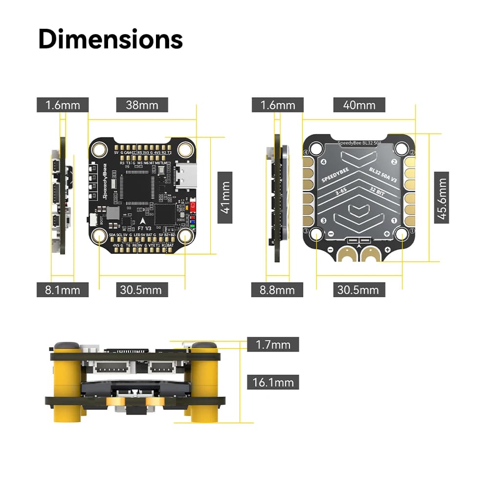 SpeedyBee F7 V3 Flight Stack 3-6S Lipo F7 V3 Flight Controller & BL32 50A ESC 30,5x30,5mm 500MB Flash Für RC FPV Freestyle Drone