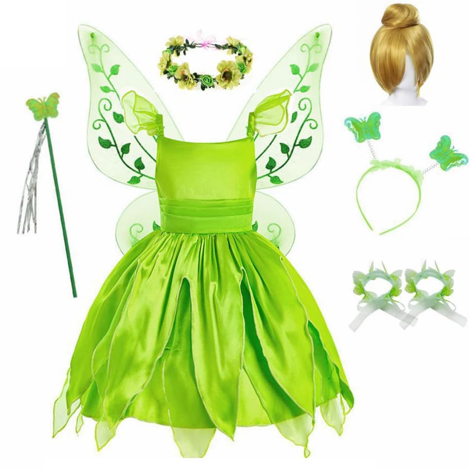 Mädchen Blumenfee Dress Up Kinder Prinzessin Kleid mit Flügeln Halloween Prinzessin Kostüm Elfen Party Tinkerbell Tinker Bell Kleid