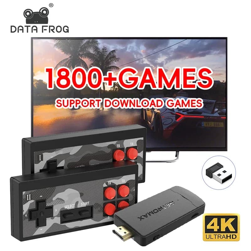 DATA FROG Tragbarer Kabelloser Spiele-Stick, 1800 Old-School-Spiele, Plug & Play TV-Spielkonsole