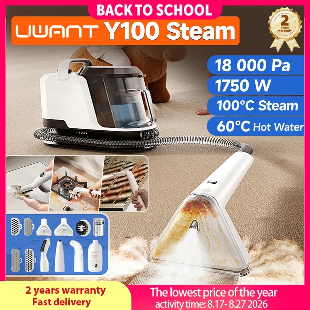 Uwant Y100 Dampf-Teppichreiniger 100 ° C Steam 18KPa 1750W Sprühbürste mit Saugfunktion, Selbstreinigung, Mehrfachdüsen für Sofa, Auto, Schuhe,