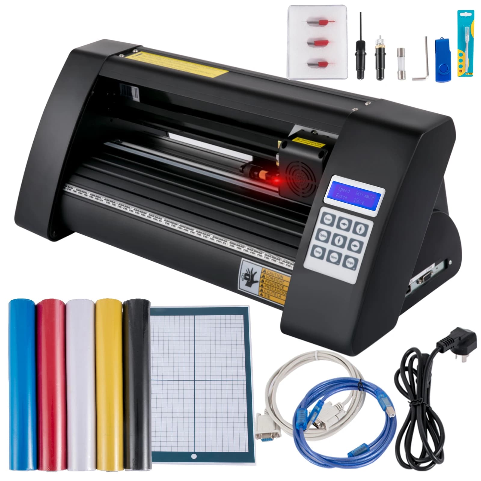 SucceBuy 14 Zoll halbautomatischer Vinylschneider Plotter 375 mm Schneiddrucker mit Papieren 3 Klingen LCD-Display SIGNMASTER-Software