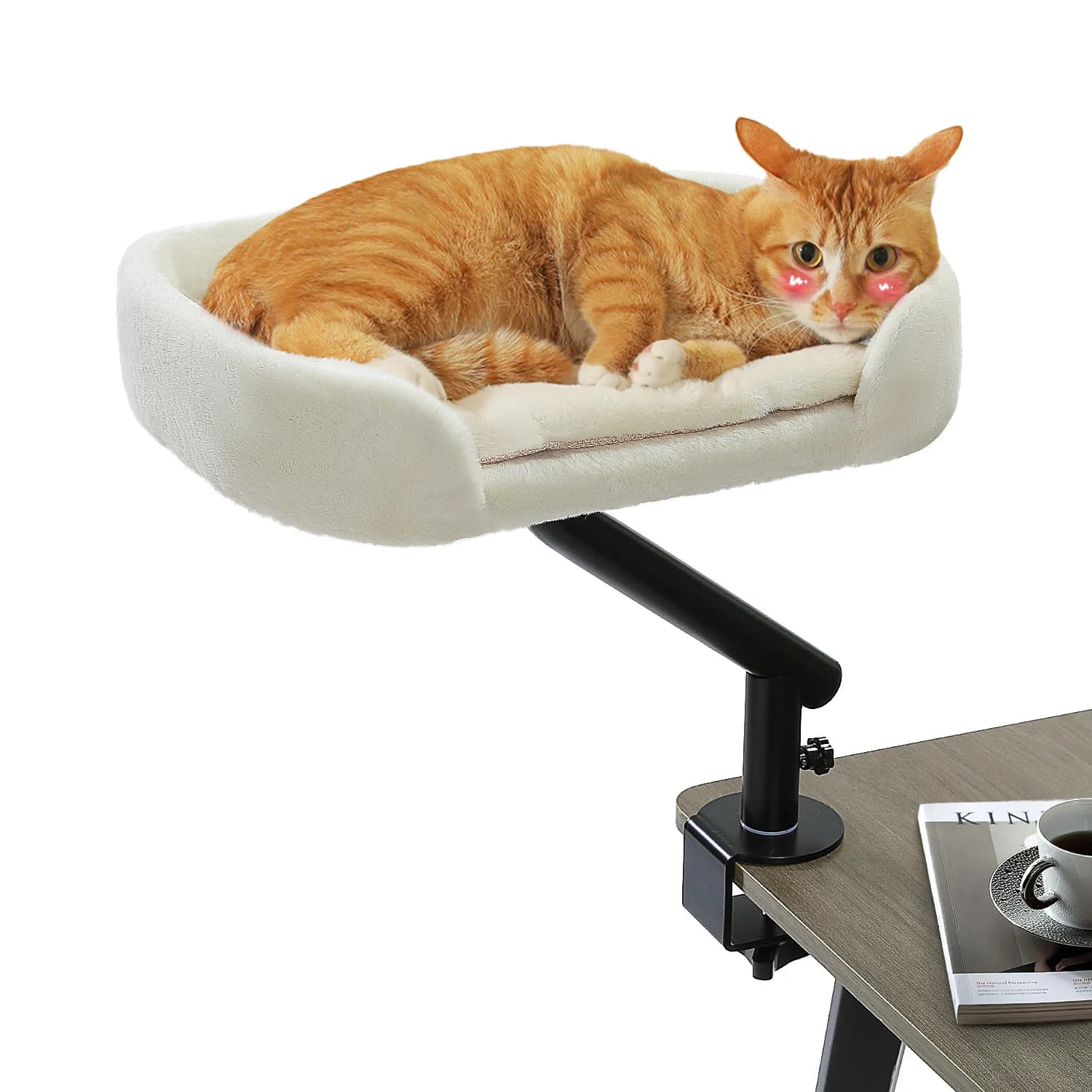 Schreibtischbett mit Katzenmotiv, 360° °   Drehbarer Katzenbettständer für Hauskatzen, verstellbarer Katzenkorb, Katzenhängematte für Tisch,