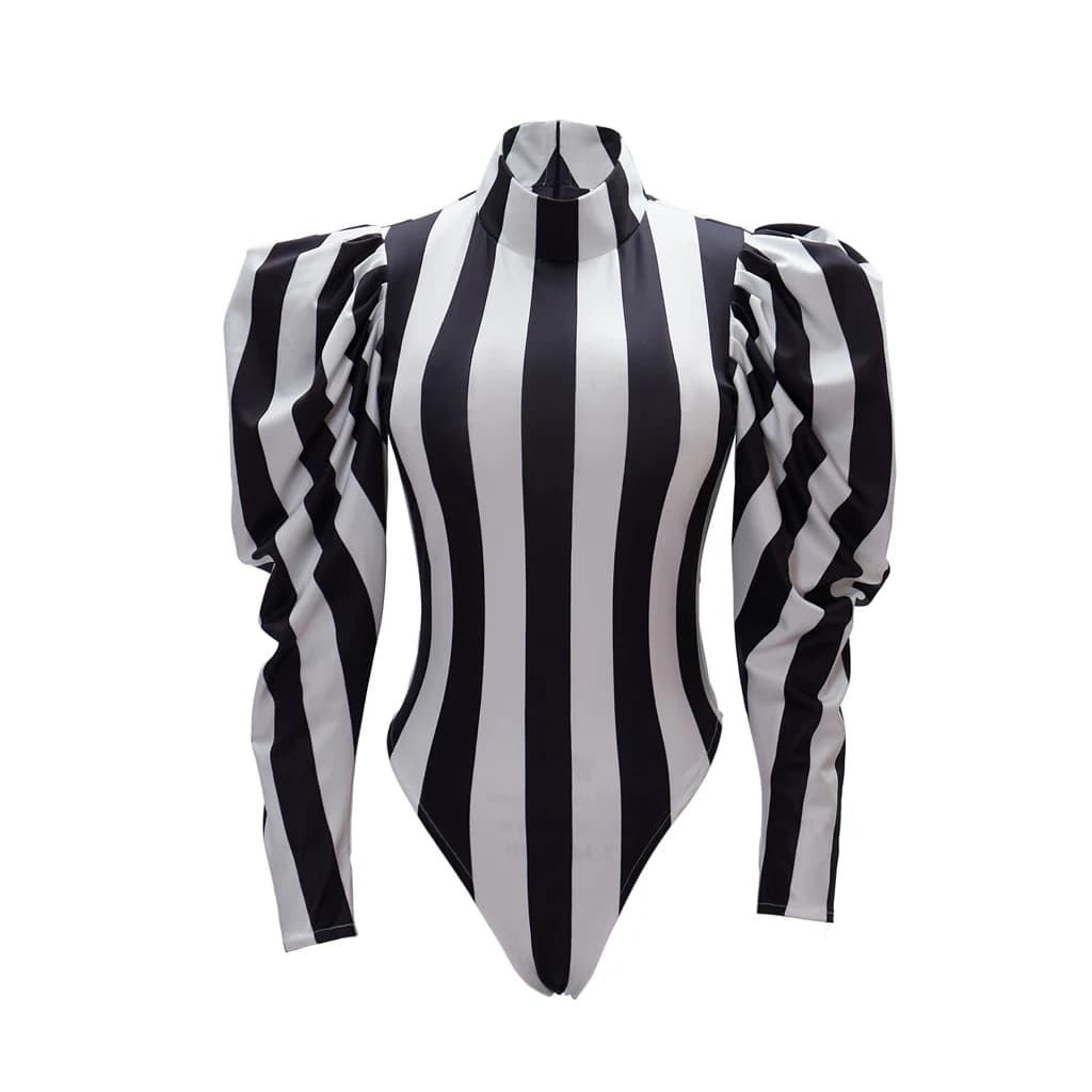 Viktorianisches Gothic-Kostüm, sexy Kleid, schwarz-weiße Streifen, Overall, Bodysuit, Cosplay-Kostüm, Halloween-Outfits