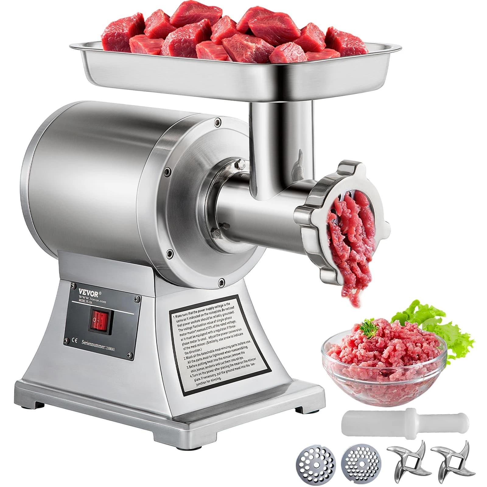 SucceBuy 1100 W elektrischer Fleischwolf, tragbarer Mini-Zerkleinerer, Mixer, Küchenmaschinen, Mühle, Werkzeuge, Brecher für Zuhause, Gewerbe