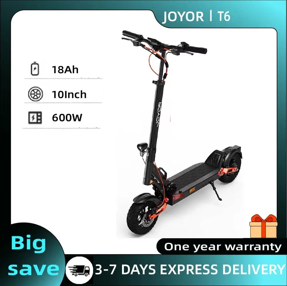 JOYOR T6 Elektroroller für Erwachsene, 600 W Motor, 48 V, 18 Ah Batterie, E-Berg-Escooter, 10 Zoll Offroad-Reifen, faltbarer E-Scooter