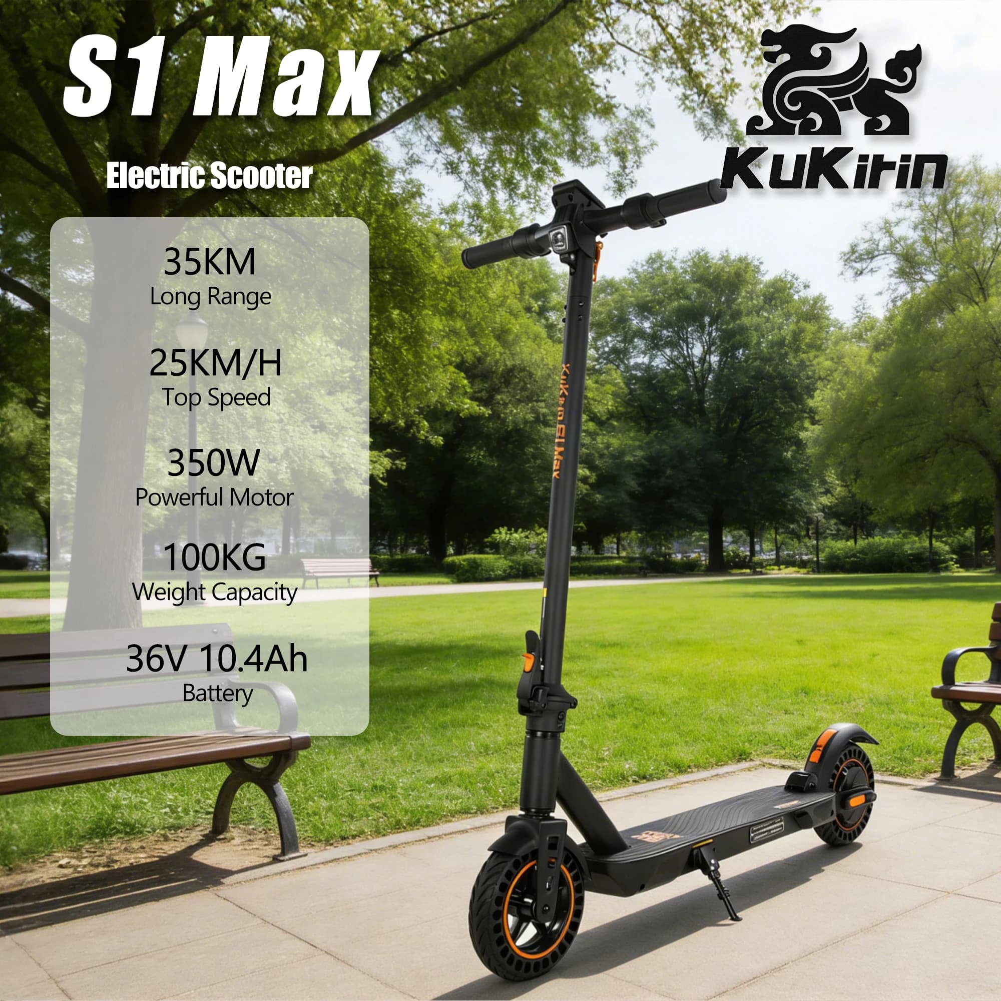 KuKirin S1 Max Elektroroller für Erwachsene, 350 W Motor, All-Terrain-Escooter, 36 V, 10,4 Ah Batterie, 8-Zoll-Reifen, faltbares E-Scoote