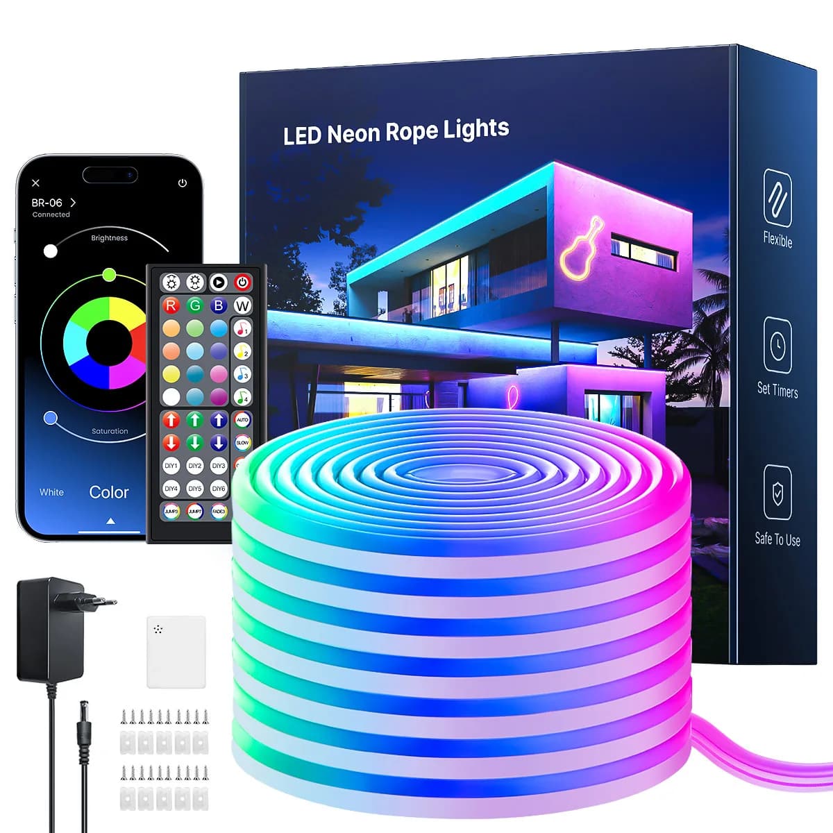 Flexible RGB-Neonstreifenlichter mit App/Fernbedienung, mehrere Modi, Musiksynchronisierung, IP65 wasserdichte LED-Streifen-Neon-Seillampe