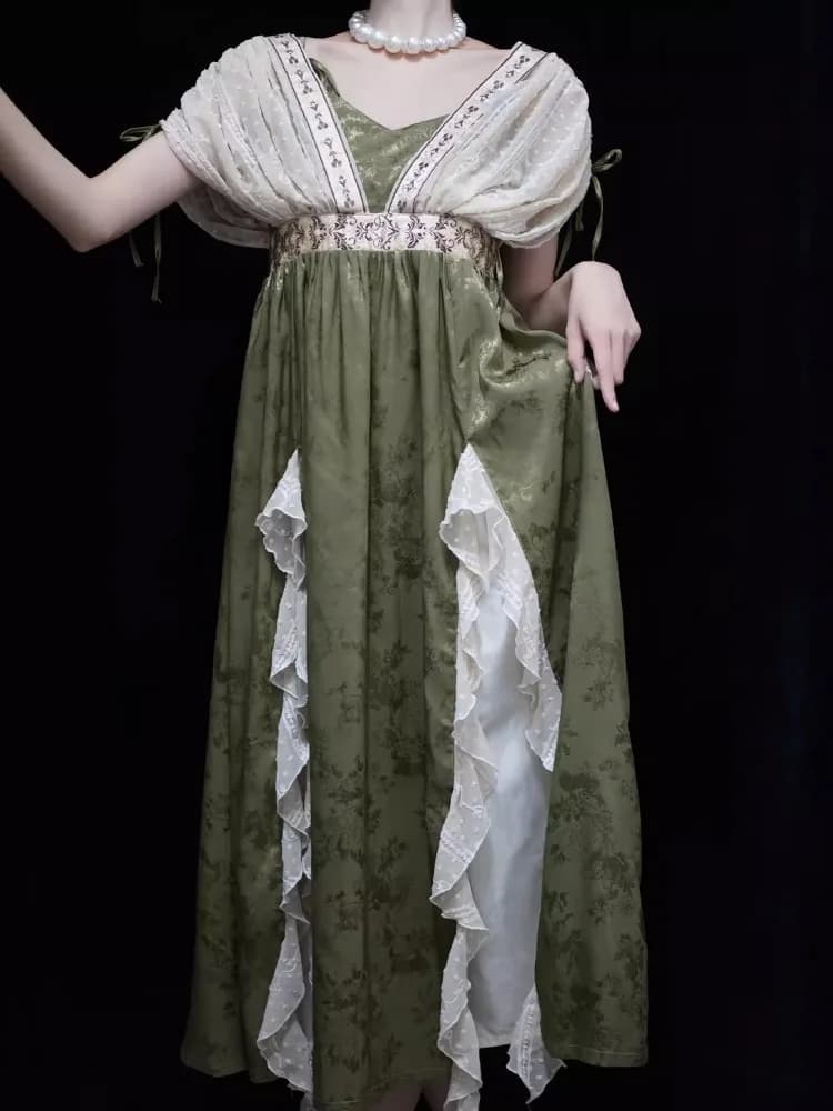2024 Neues Lolita Retro Jacquard Elegantes Kleid Y2K Vintage Cosplay Grün Tägliches Temperament Wunderschöne Elegante Königin Prinzessin Kleider