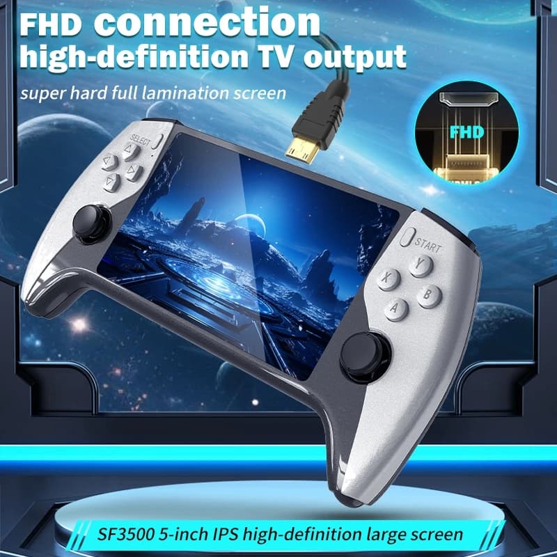 Multifunktionale 5-Zoll-IPS-HD-Retro-Handheld-Spielekonsole SF3500, unterstützt Multi-System mit FHD-Anschluss und Dual-Core, 256 GB erweiterbar