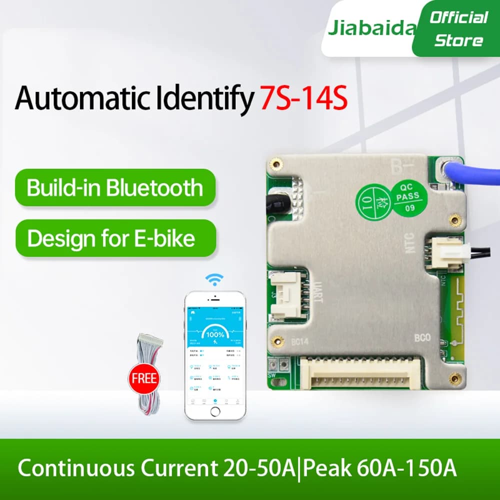JiaBaiDa Automatisierte Identifizierung 7s-14s 7S 8S 9S 10S 11S 12S 13S 14S 20A 30A LFP NMC Smart BMS 24V 36V 48V Batteriemanagementsystem
