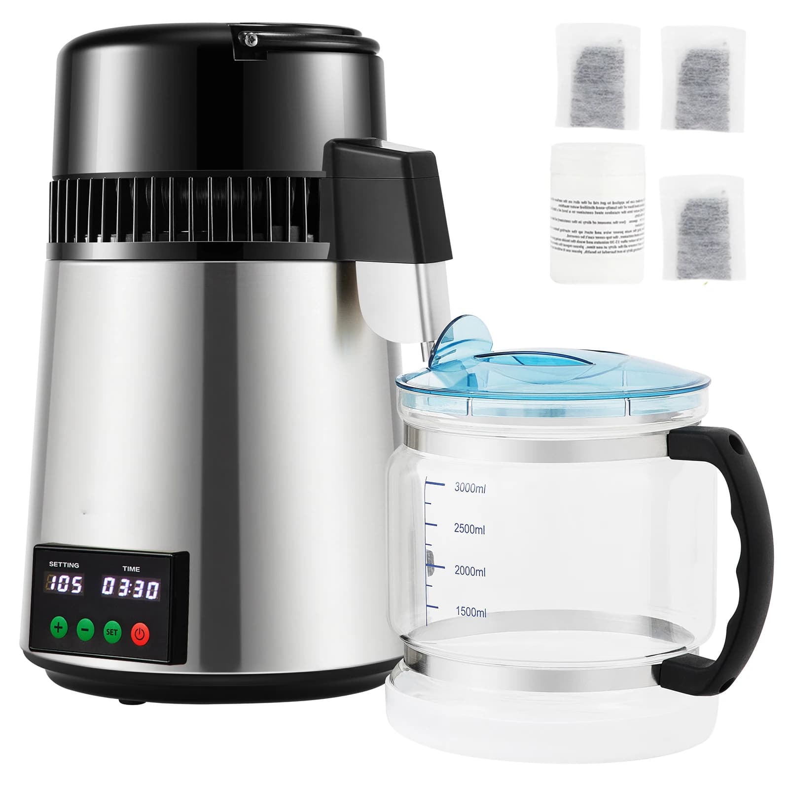 SucceBuy 4 l Wasserdestilliergerät, Luftreiniger, Filter, 1 l/h, Destillierungsgeschwindigkeit, Spender, Trinkflasche, Weichmacher, Touchscreen,