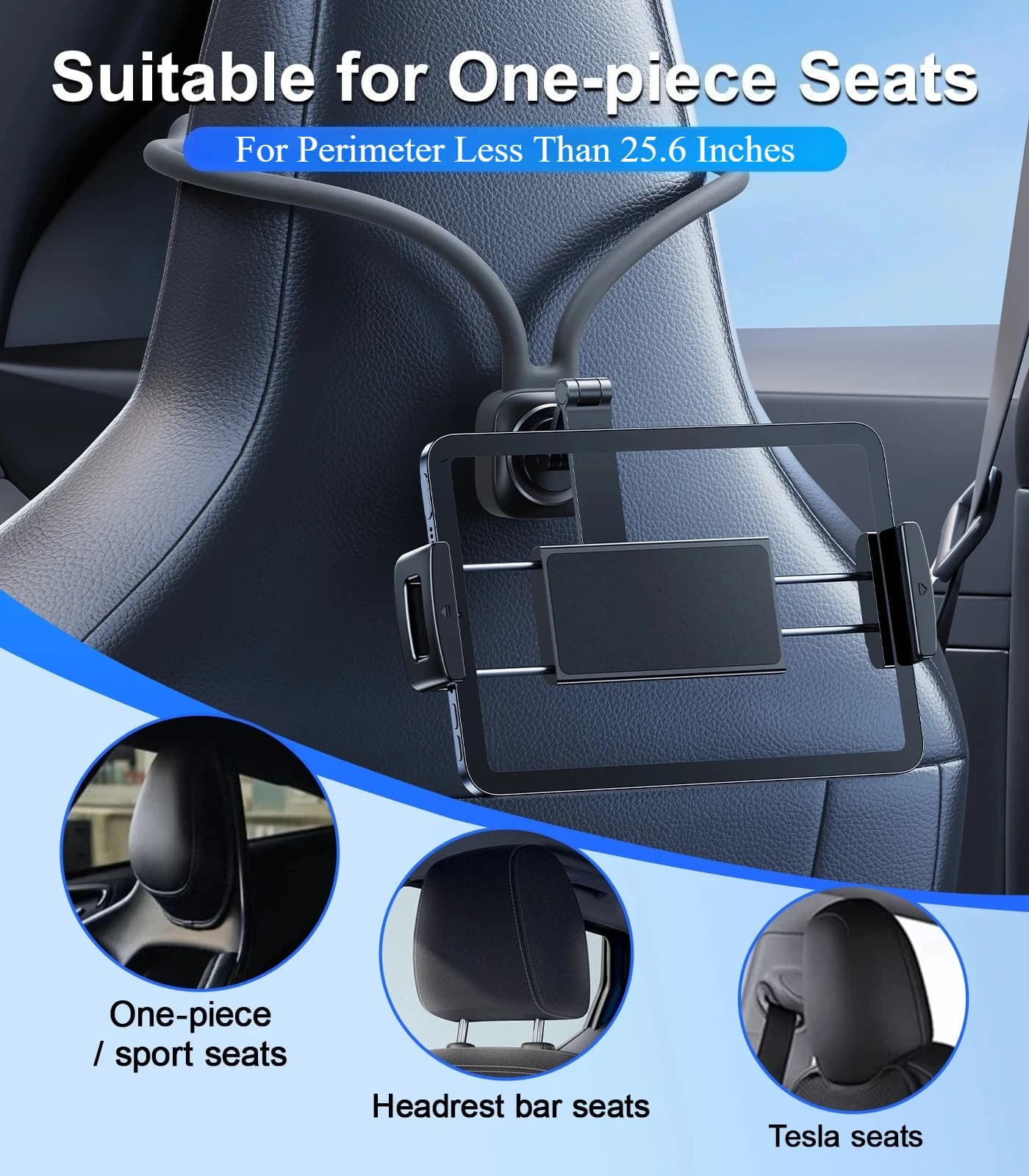 Hipacool Auto-Sitzlehne, Tablet-Halter, Ständer 360° °   Drehbar für 4,7–13 Zoll Tablet-Halterung für Sportsitze, universelles Autozubehör