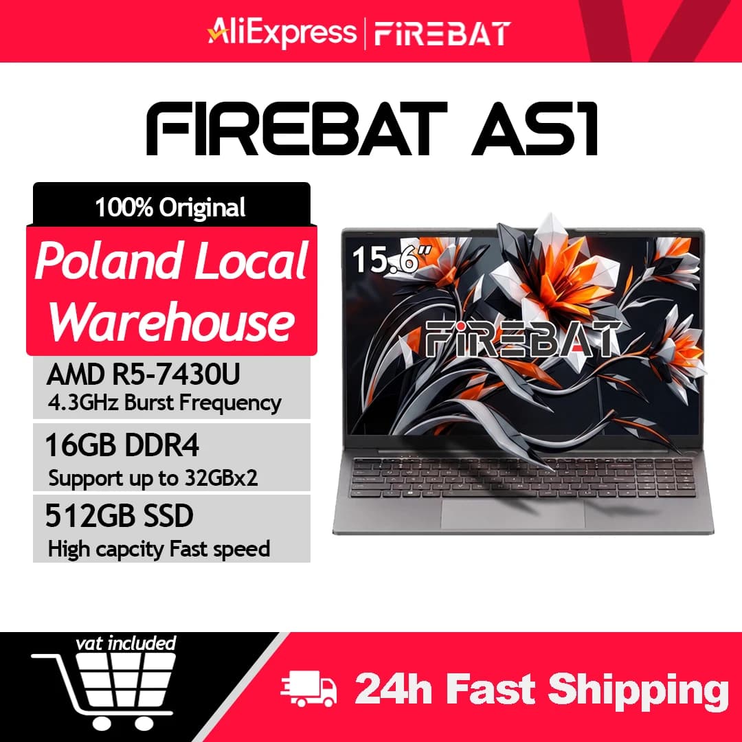 Firebat AS1 Laptop AMD Ryzen5 7430U 16 GB DDR4 3200 MHz 512 GB SSD 15,6 Zoll IPS Windows 11 Notebook Typ-C WIFI6 Tastatur in voller Größe