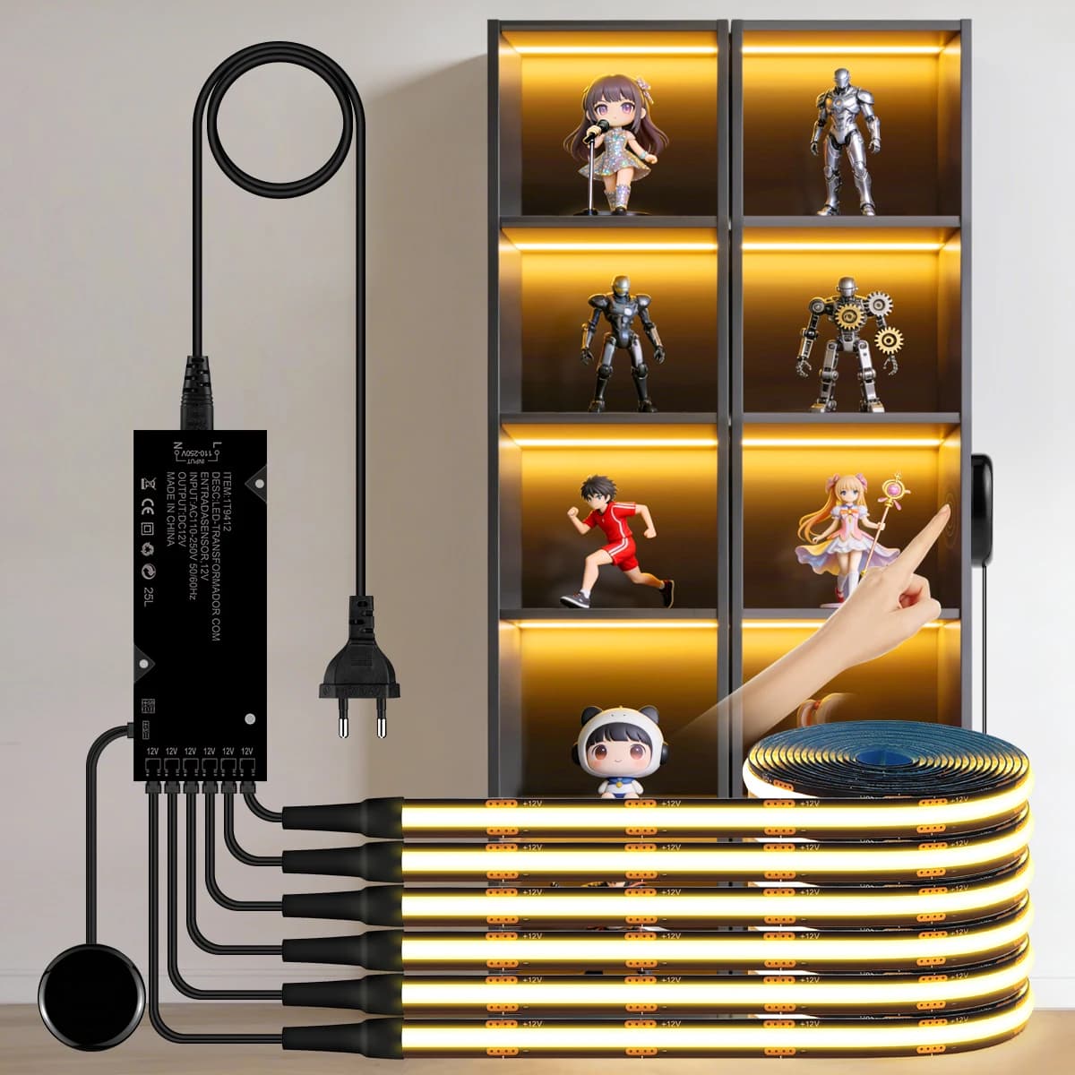 Walnussholz Vitrine unter dem Regal LED-Lichtleiste dimmbar Touch Sensor Lampenband für akustische Wandpaneel Umgebungsdekoration