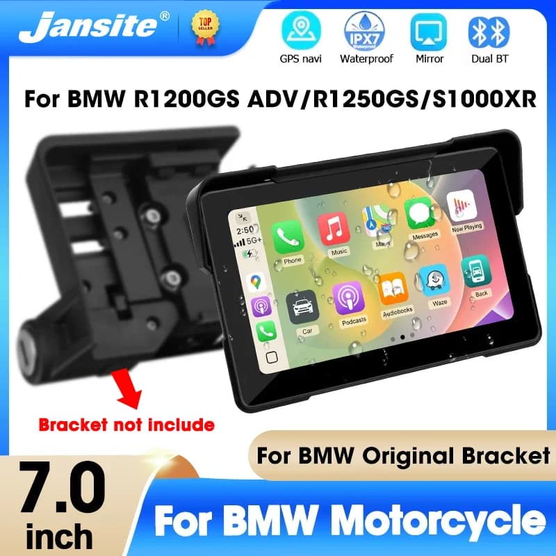 Jansite 7 Zoll Für BMW Motorrad Carplay GPS-Navigation Drahtloses Android Auto Dual BT Für BMW R1200GS ADV/ R1250GS ADV/S1000XR