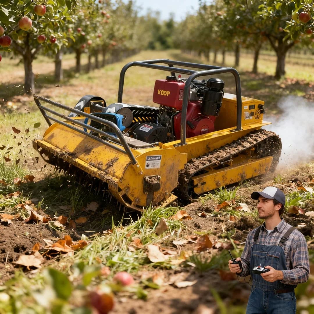 Maßgefertigter CE EPA-zertifizierter Ferngesteuerter Gras-Schneid- und Zerkleinerungsroboter Schlegelmäher Selbstfahrend für Obstgarten Bauernhof