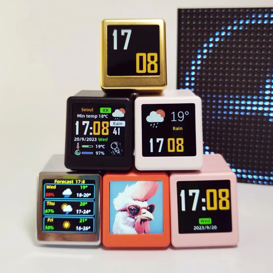 Intelligente WIFI-Wettervorhersage-Station in MINI-Größe für die Gaming-Desktop-Dekoration. DIY süße GIF-Animationen und elektronisches Album