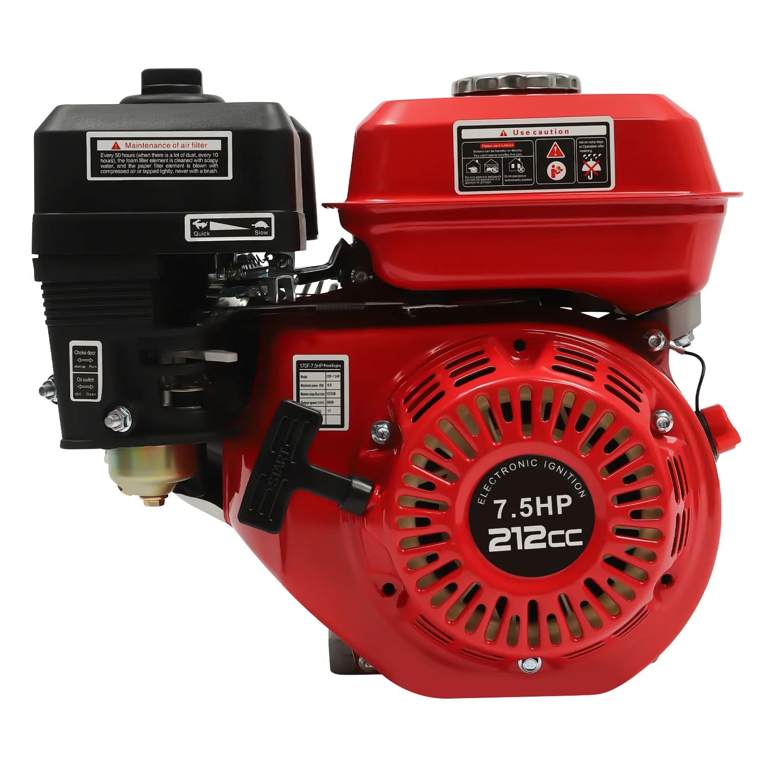 4-Takt-Benzinmotor 212 cc, 7,5 PS, 4000 W, 3600 U/min, Einzylinder-Handgezogener Benzinmotor, Durchmesser der Kurbelwelle ist 20 mm