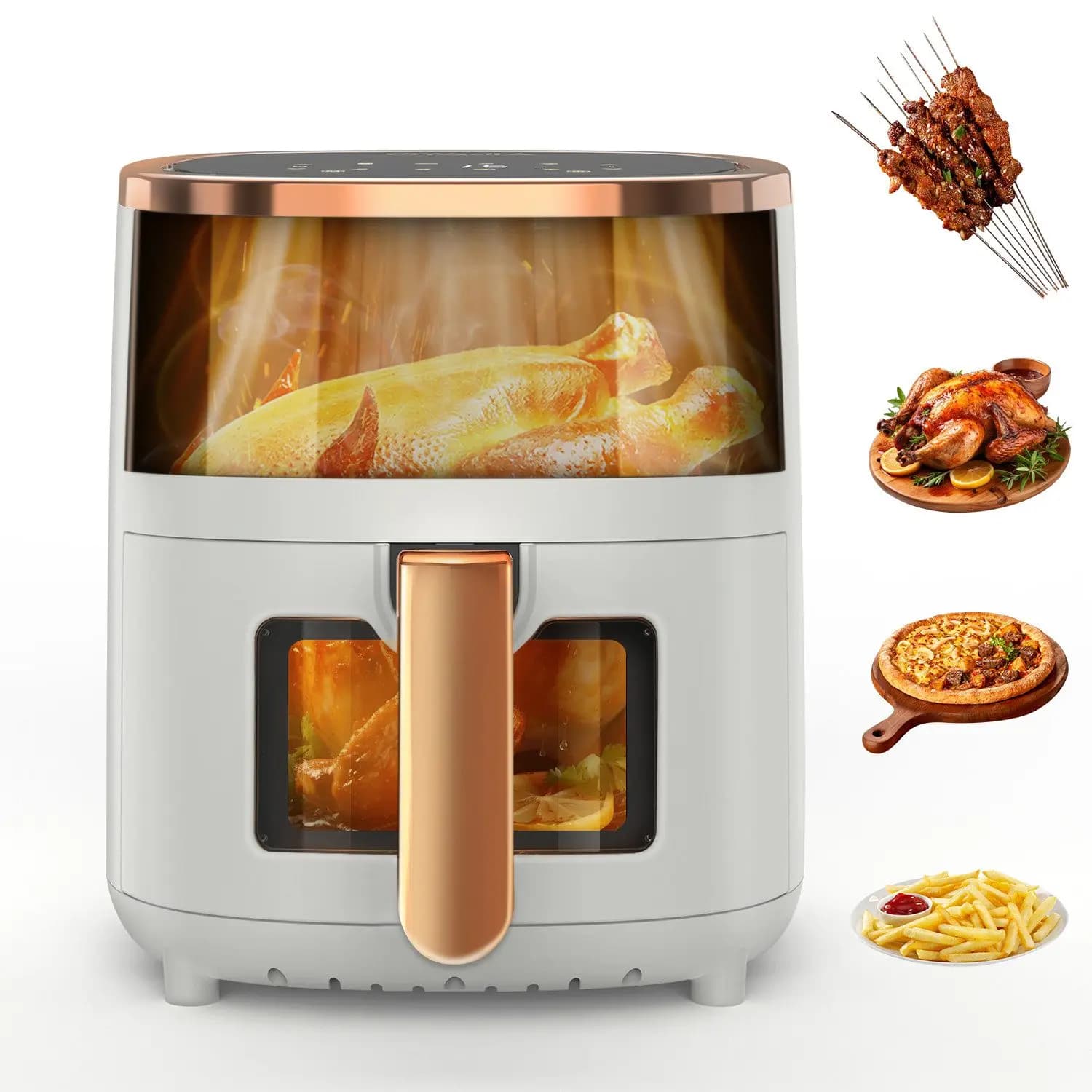 OYAJIA Airfryer Heißluftfritteuse, 8-in-1 Air Fryer XXL 6L, Heissluftfritteuse mit 2 Sichtfenster, 55 Prozent energiesparend, spülmaschinenfeste