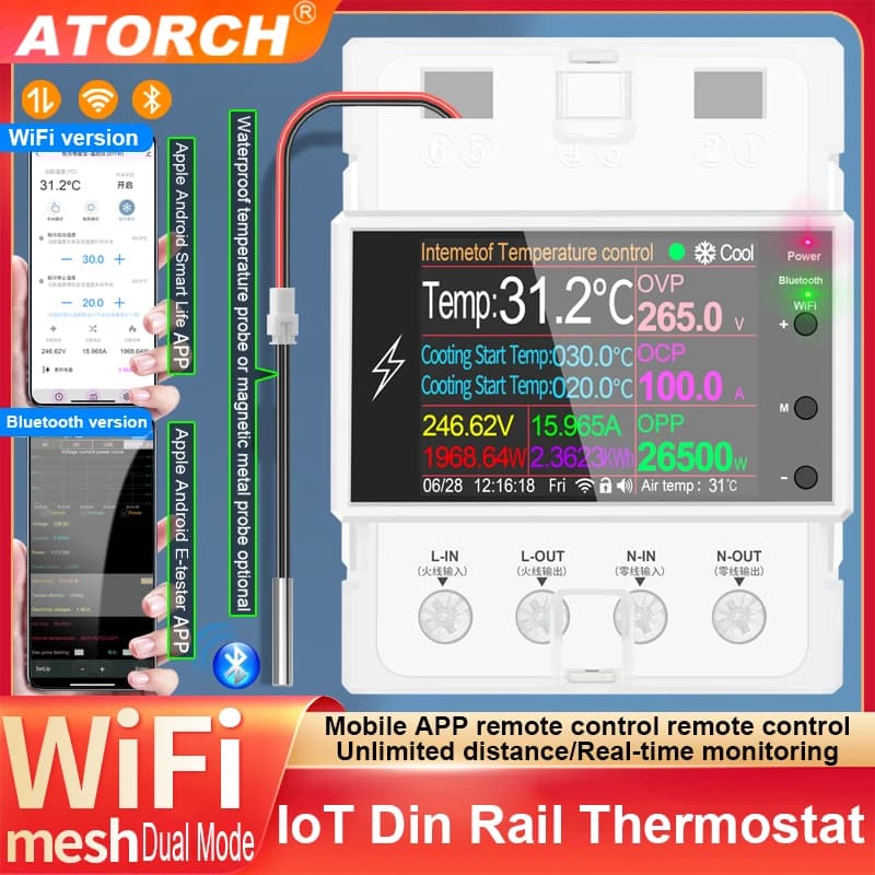 Atorch at4ptw wifi tuya din rail thermostat inkubator temperatur regler timer schalter ac220v 100a zur heizung kühlung