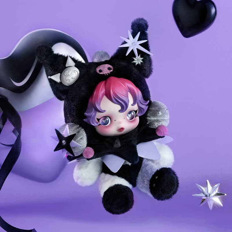 POP MART SKULLPANDA × KUROMI Plüsch-Anhänger Sanrio Sammlerstück Niedliche Figur Schlüsselanhänger Taschenanhänger Geschenk Spielzeug
