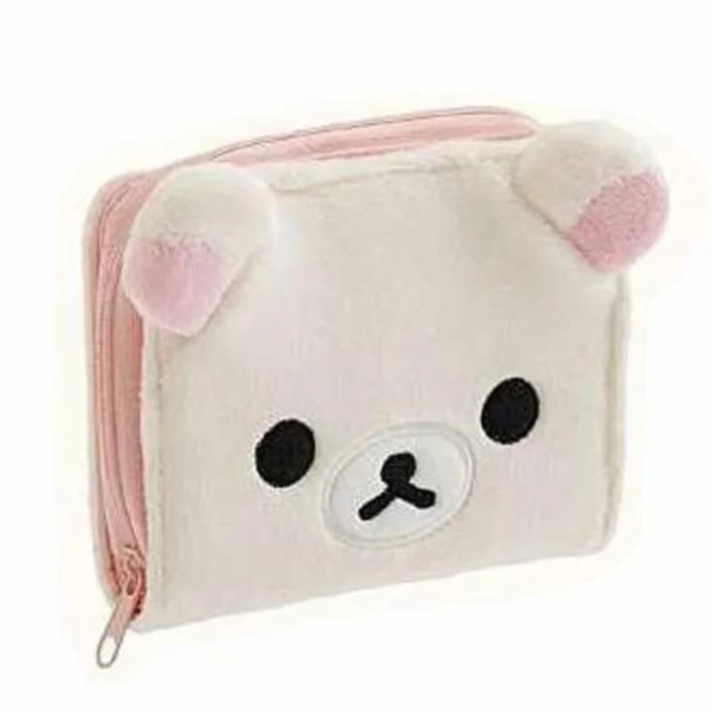 Rilakkuma Korilakkuma Plüsch-Geldbörse, Cartoon-Bärengesicht, niedliche kurze Geldbörsen für Frauen und Mädchen, weiße Kawaii-Geldbörsen,