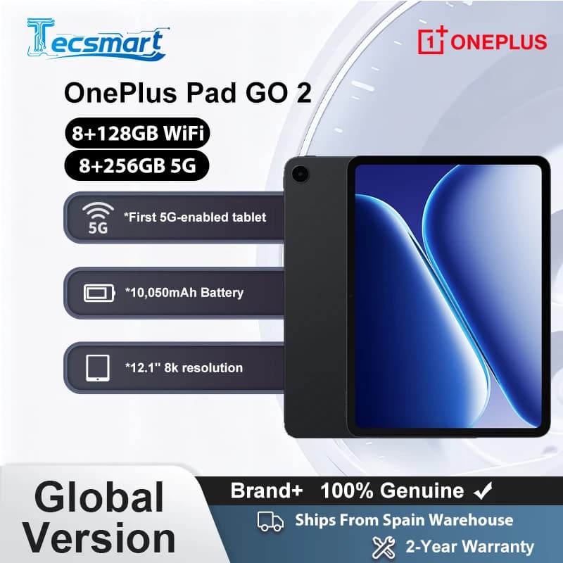 Tablet – OnePlus Pad GO 2 8+128 GB WiFi, 8+256 5G, 12,1 Zoll 2,8k-Display, 10.050 mAh 33 W, OxygenOS 16, Wi-Fi 6, Bluetooth 5.4
