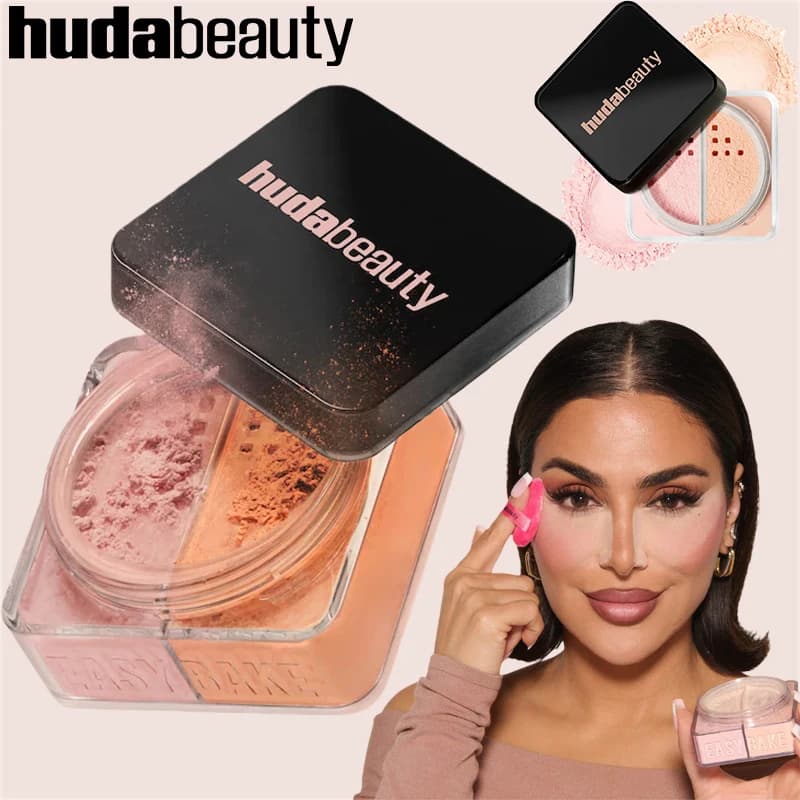 HudaBeauty Easy Bake Loses Puder Aufhellendes Korrektur-Duo Langanhaltende Ölkontrolle Natürliches Gesichts-Make-up Wasserfest Aufhellendes Make-up