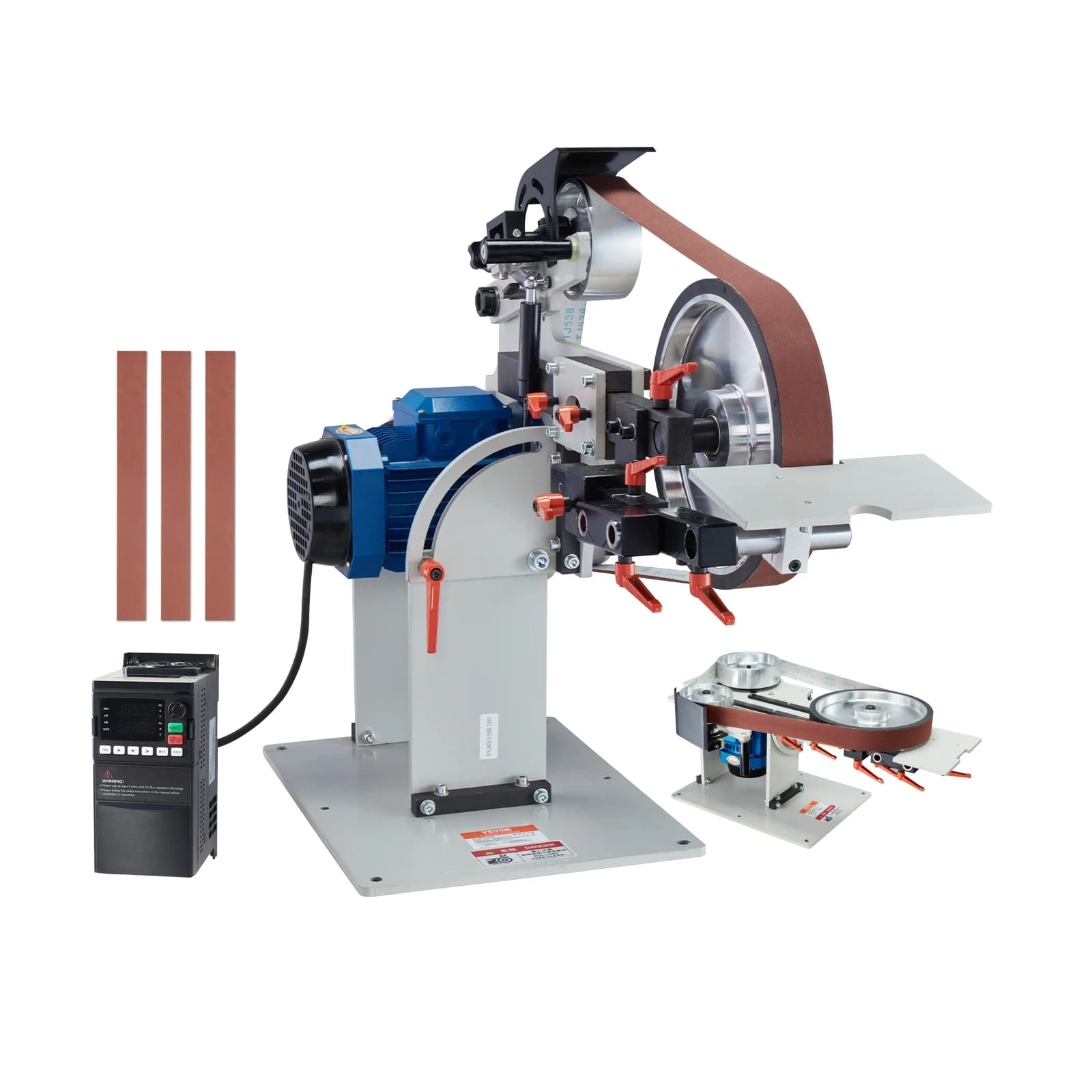 SucceBuy Bandschleifer, Schleifmaschine mit variabler Geschwindigkeit, Bandpolierer mit VFD, 1500 W, Messerschärfer, Schleifformen und 3