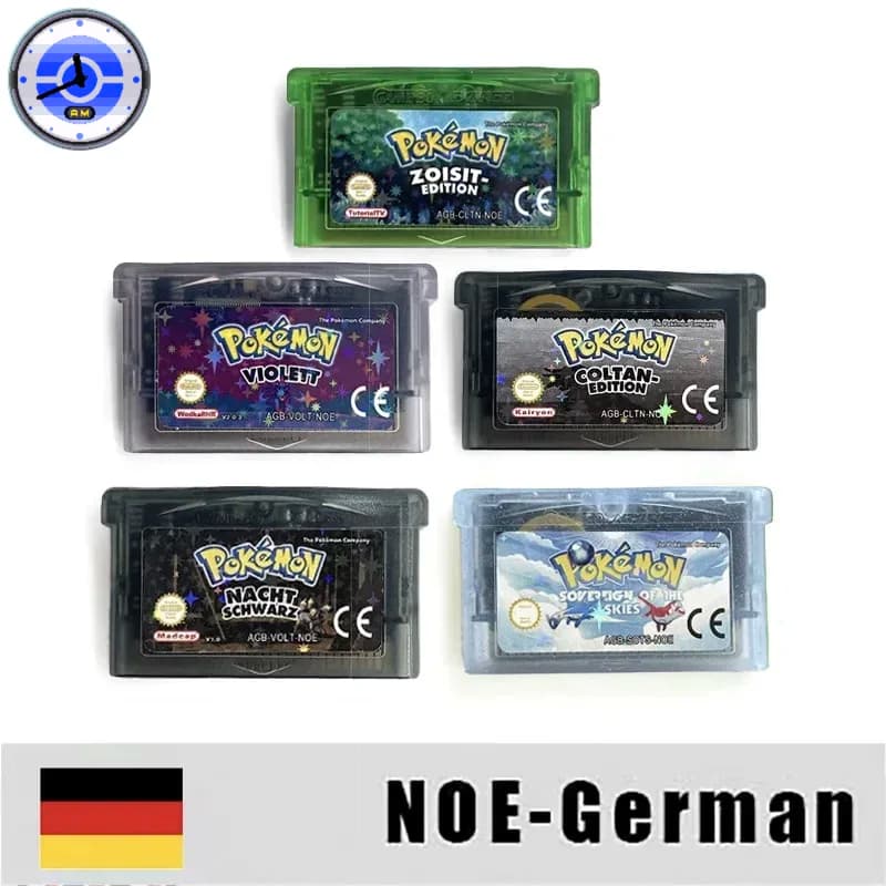 NOE Deutscher RTC-Wagen 1M Flash Pokemon Coltan Violett Zoisit Souverän der Himmel Nachtschwarz GBA Game Cartridge Rom Hack