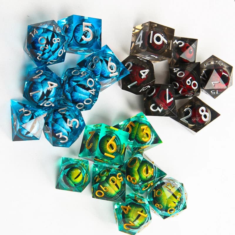 DND Liquid Core D & D Würfelset, Dungeon- und Drachenwürfel aus Harz mit scharfem Rand, Rollenspiel, RPG D und D20, D12, D10, D8, D6, D4