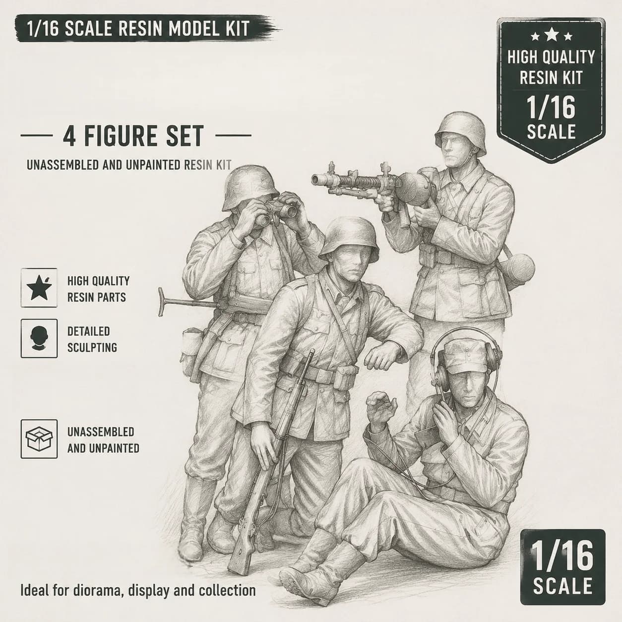 Hochwertiger 1/16 Modellbausatz aus Gießharz, Assault Squad, unbemalt