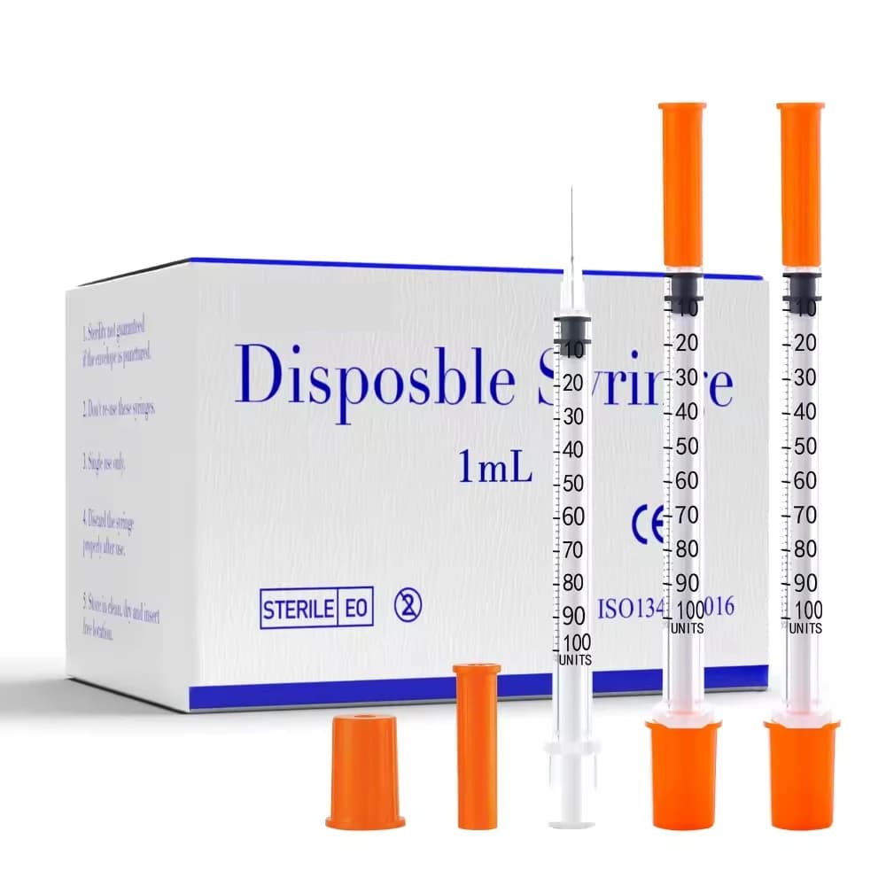 100 Stück 1ml/cc 30G 8mm sterile Einweg-Insulinspritzen in Orange mit 5/16-Zoll-Nadel, einzeln verpackt, zum Füttern von Haustieren