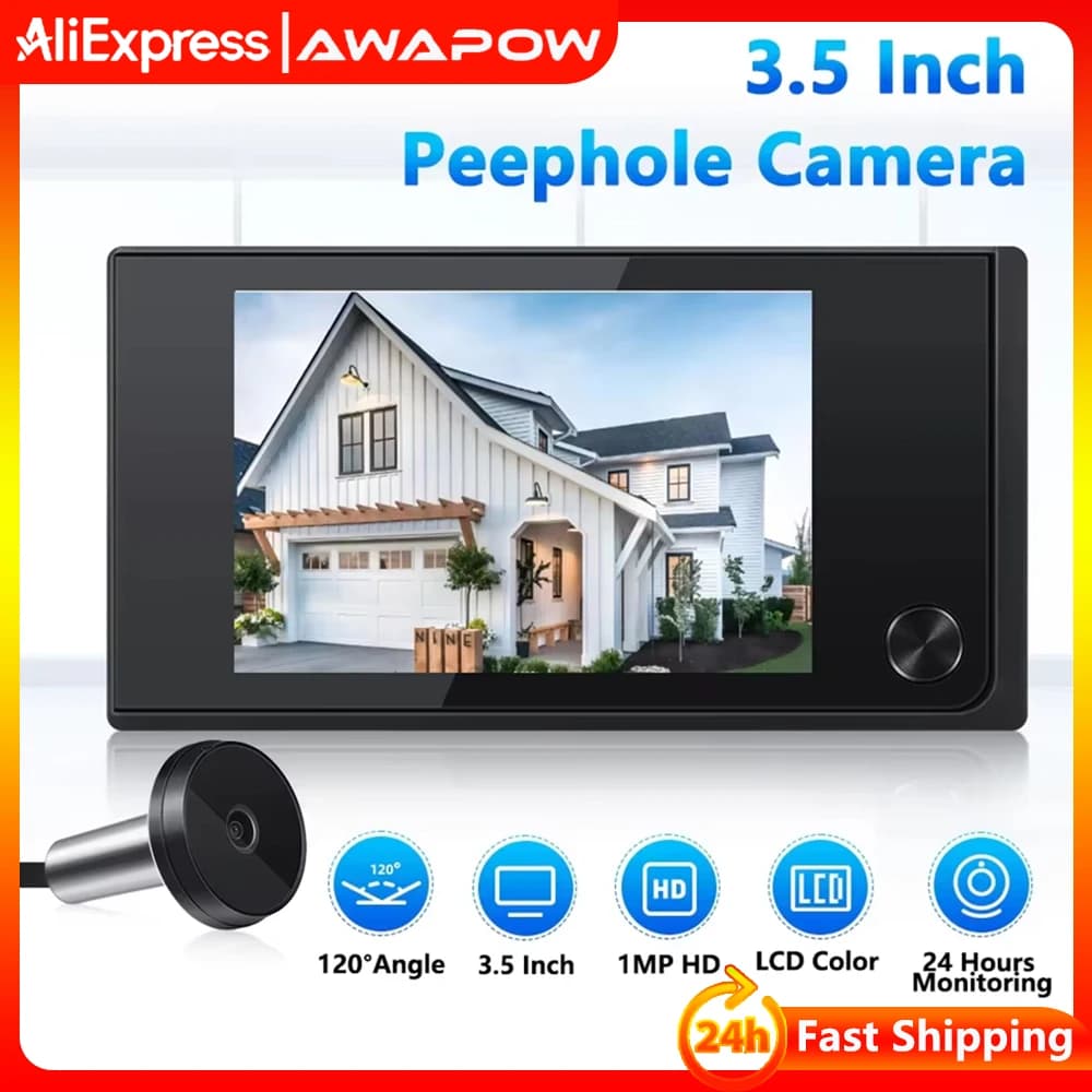 Awapow 3,5 Zoll Türklingel Guckloch Viewer Digitale Türkamera 120 °   LCD 2 Millionen HD Pixel Cat Eye Türklingel Außenmonitor