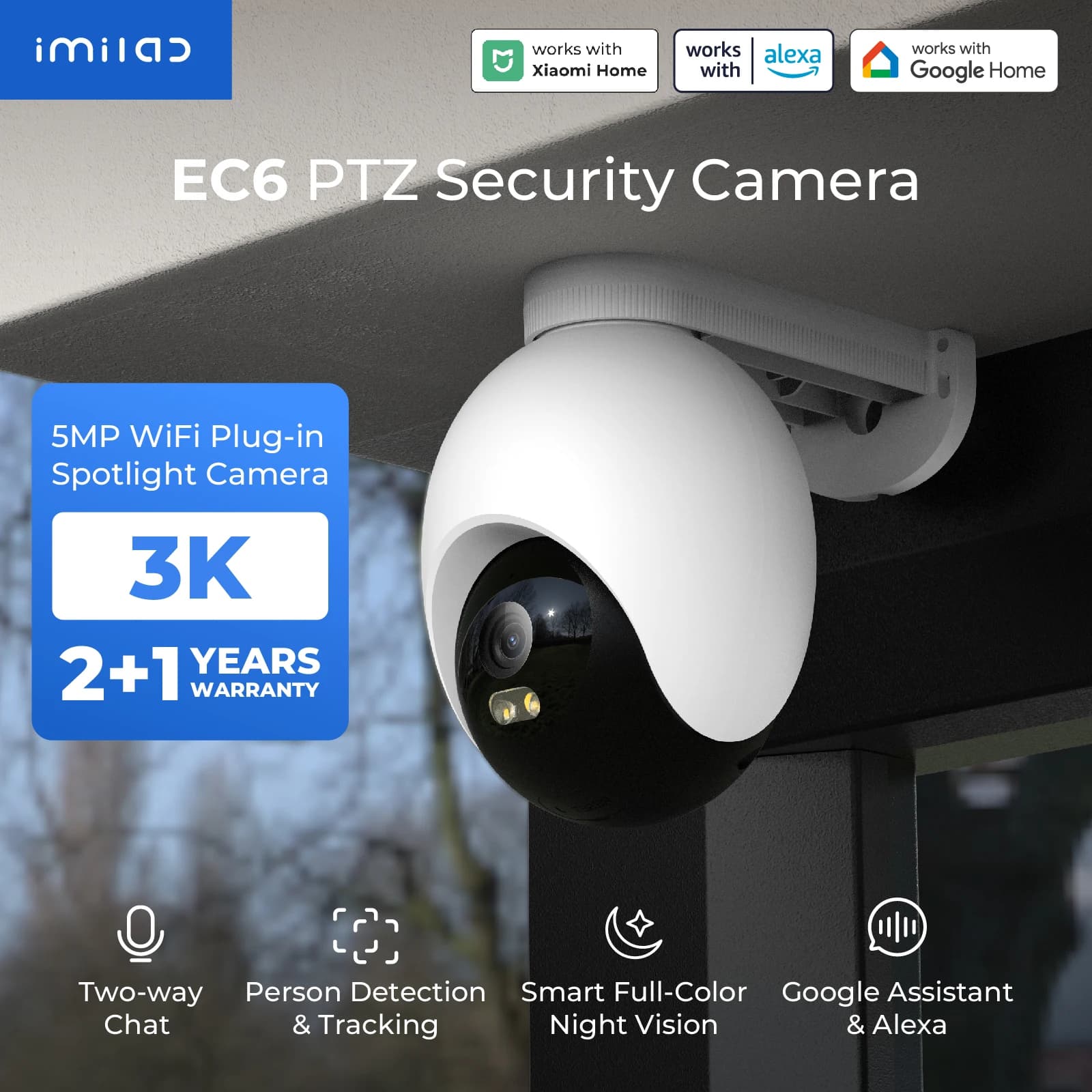 IMILAB EC6 3K/4K Smart WiFi-Außenkamera für die Sicherheit zu Hause, 24/7 Aufnahme 360° °   PTZ Auto-Tracking AI Surveillance Cam MiHome