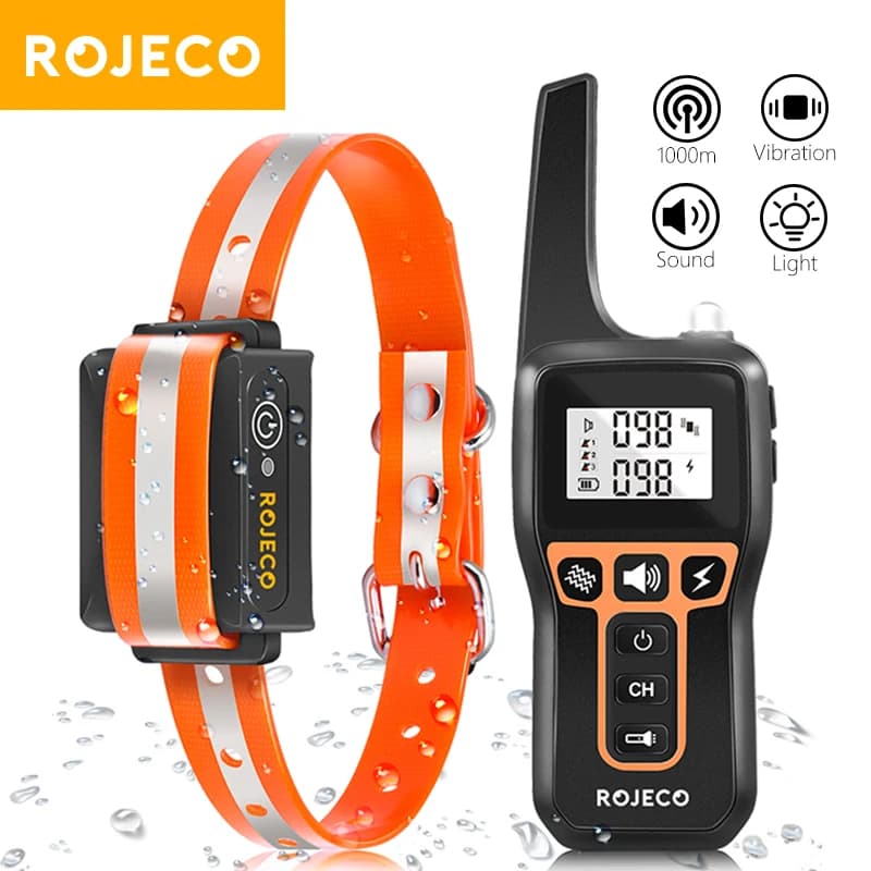 ROJECO 1000 m elektrisches Hundetrainingshalsband mit Fernbedienung, wasserdicht, wiederaufladbar, für Hunde, Rinde stoppen, Schockhalsband,