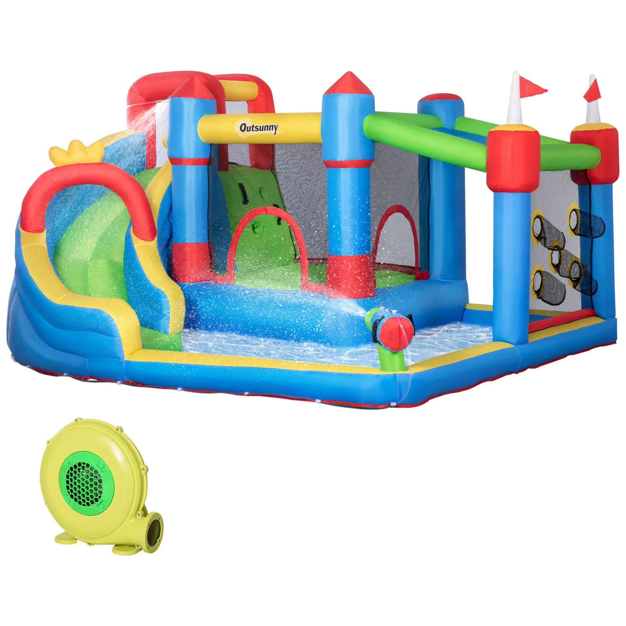 Outsunny Aufblasbares Schloss für Kinder mit Pool 390X300X197 cm Mehrfarbig