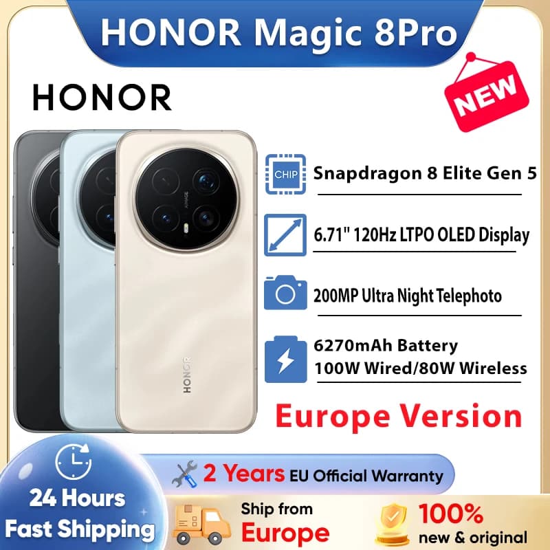 HONOR Magic 8 Pro 5G Smartphone Globale Version Snapdragon 8 Elite Gen 5 200MP AIMAGE 6270mAh 100W 6,71'' OLED NFC eSIM