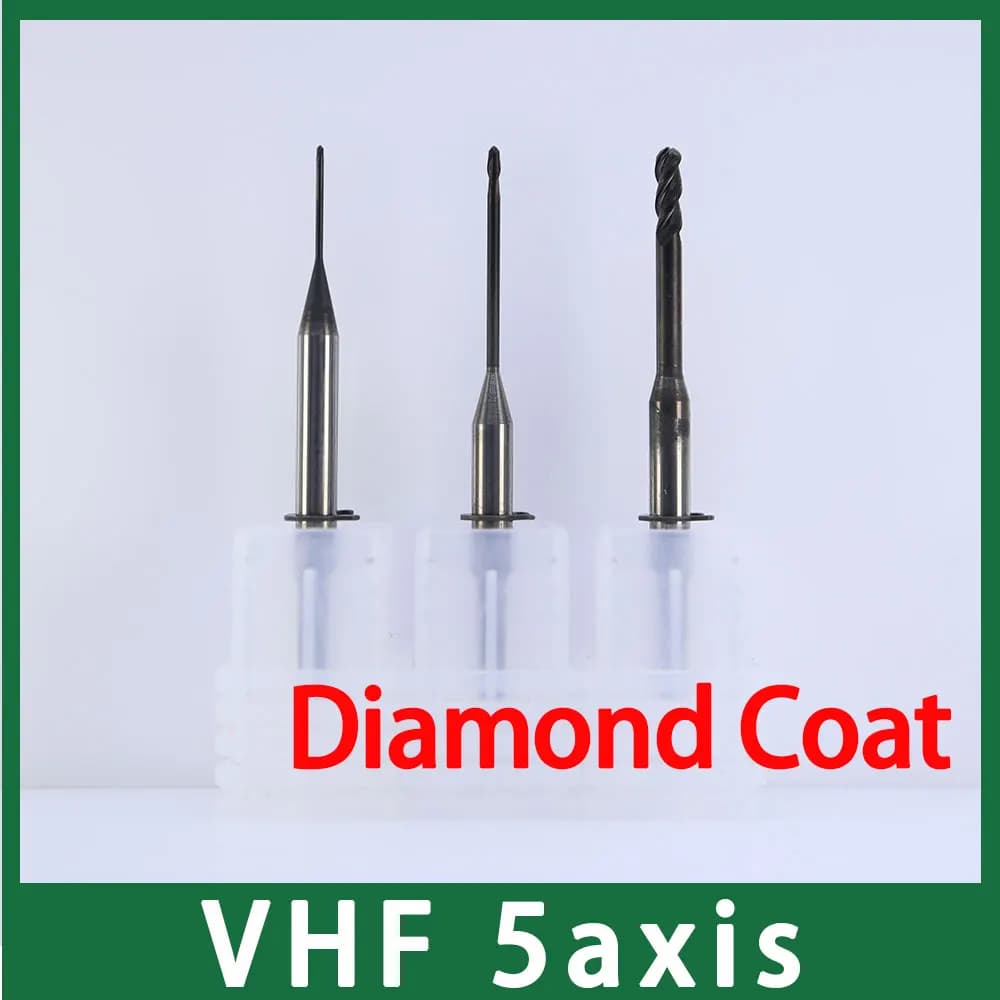 VHF 5-Achsen-KADCAM-Werkzeuge, 40 mm Länge, mit Diamantbeschichtung zum Fräsen von Zirkonoxidblöcken