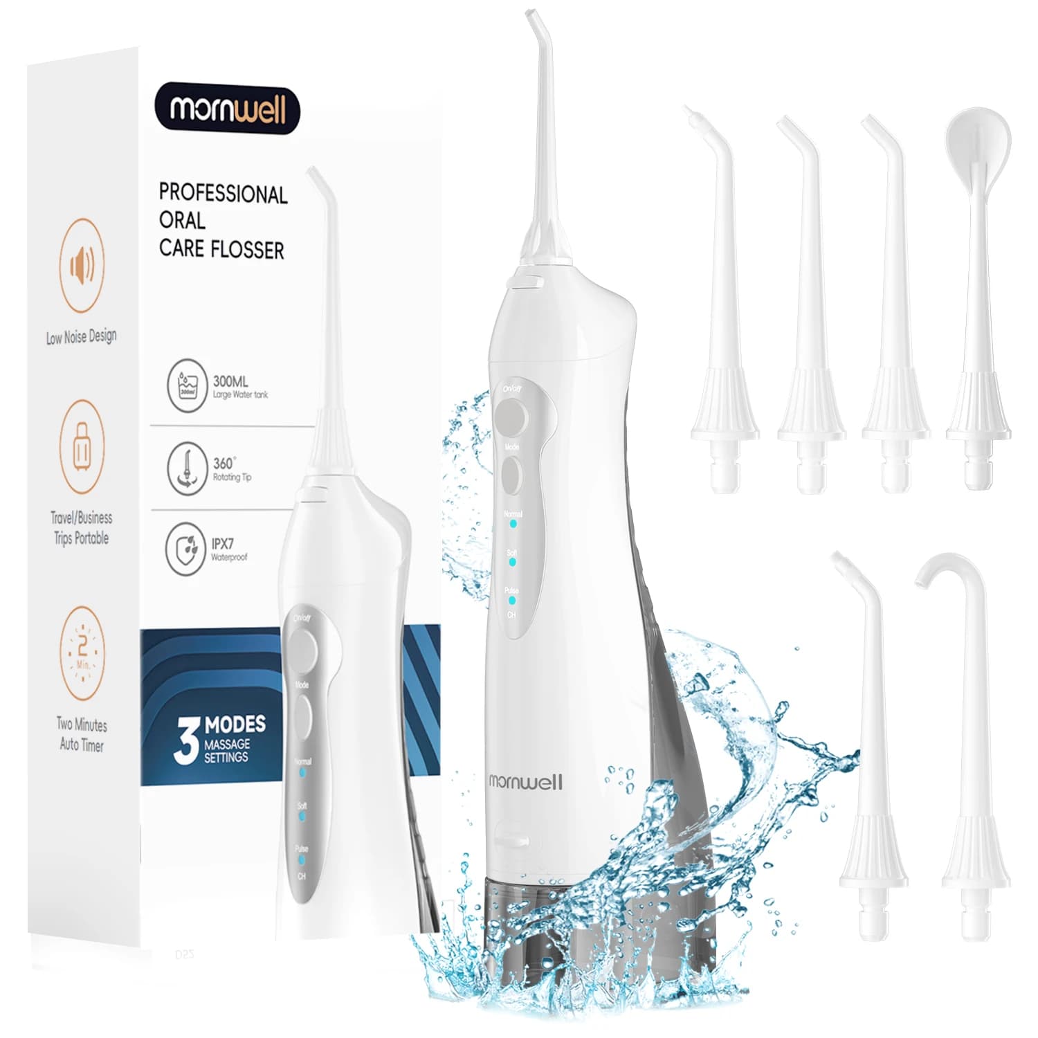 D52 Tragbarer Kabelloser Wasserflosser USB-Aufladbarer Wasserstrahl-Zahnreiniger 6 Düsenaufsätze 300ml 3 Modi Zahnreinigung für Reisen