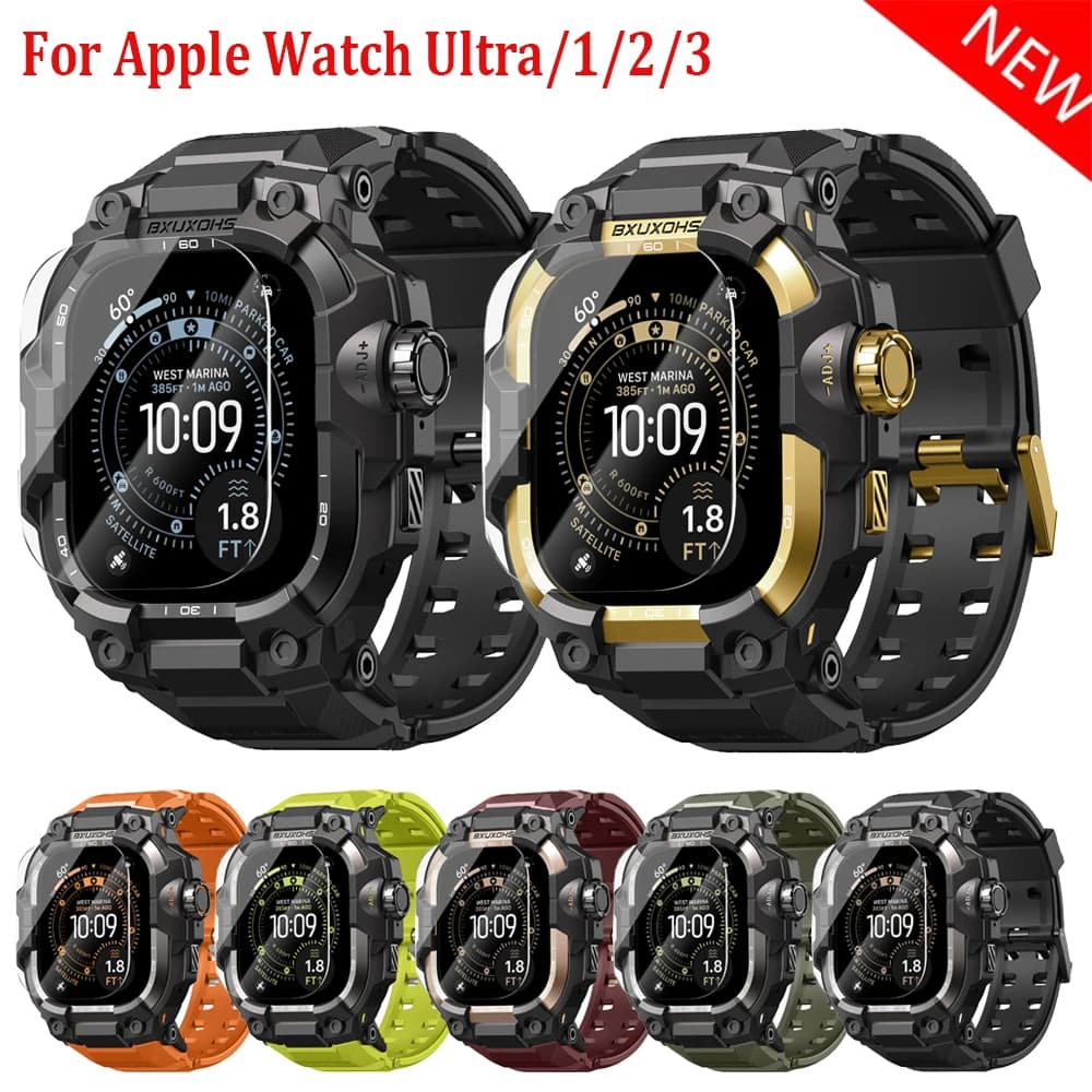 Taktischer Riemen + Metallgehäuse für Apple Watch Ultra 3 2 Armbänder 49 mm 3-in-1 Armband-Abdeckung-Folie Correa iWatch Serie Ultra 2 3 49 mm