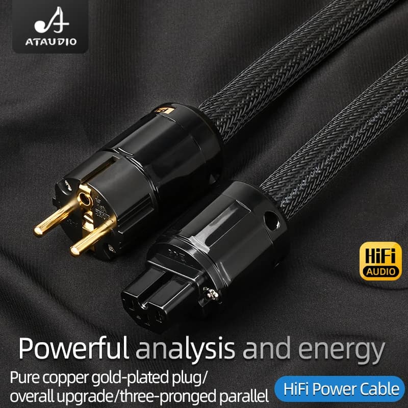 ATAUDIO HiFi EU Power Audio Kabel Hochwertiges 6N OFC doppelt geschirmt mit vergoldetem Stecker AC-Stromkabel für Lautsprecherverstärker