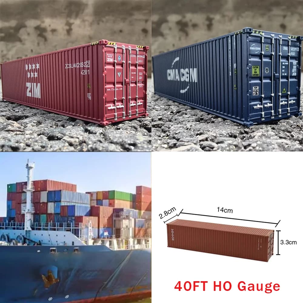 40ft HO-Gauge Miniatur-Container-Modelle aus ABS-Kunststoff für 1:87 Eisenbahnlandschaften/Dioramen/Transport-Sets