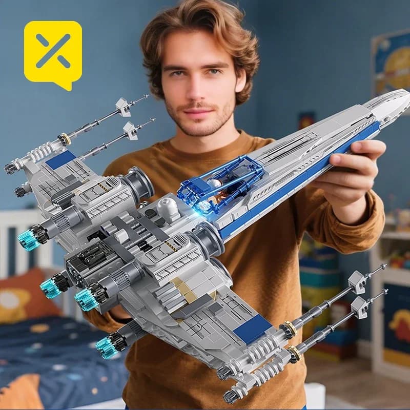 X-Wing Space Fighter Bausteine Set Mechanische Verbindungsflügel Einziehbares Fahrwerk LED-Lichtsteine mit Pilot für Kinder
