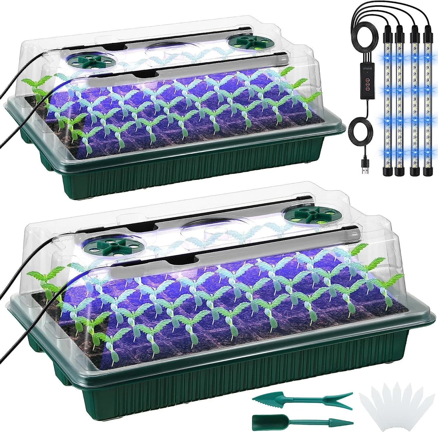 2 Packungen, Samen-Starterschalen Mit High-Dome-Keimungsset – 80 Zellen, 4 LED-Wachstumslichter, Smart-Timer Und 3 Modi Für Heimgärtner Und