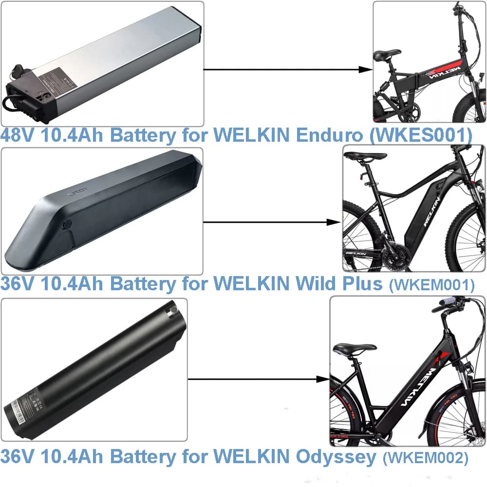 Elektrofahrrad-Akku 36 V 48 V 10,4 Ah Li-Ionen-Akku für WELKIN Enduro Wild Plus Odyssey WKES001 WKEM001 WKEM002 E-Bike