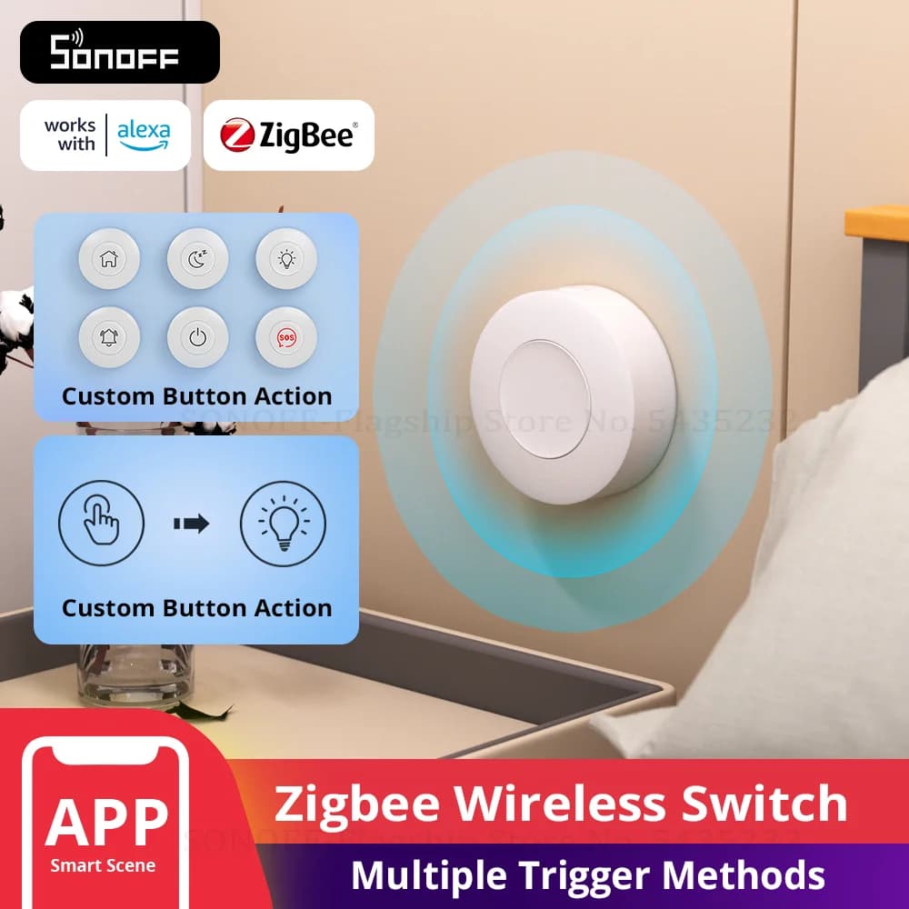 SONOFF SNZB-01P Zigbee Kabelloser Schalter Smart-Szenenschalter Hausautomationssteuerung für EWeLink APP Alexa SmartThings
